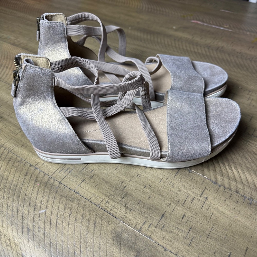 Eileen Fisher Star‎ Metallic Wedge Sandals Womens Size 11 Elastic Straps - Picture 4 of 7